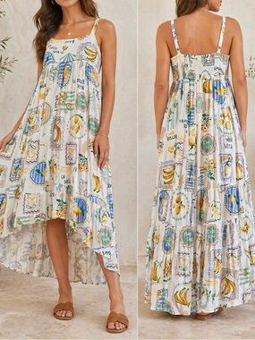 Paper Heart Lemon Print Midi Dress Size M NWT
